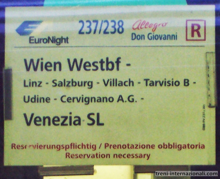 L'EuroNight "Allegro Don Giovanni" Vienna/Praga-Venezia