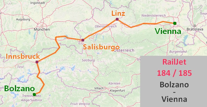 Mappa Railjet Bolzano Vienna