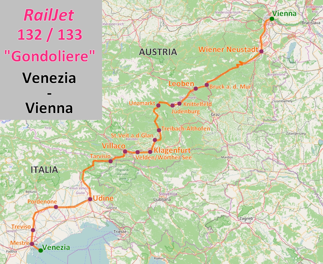RailJet 132/133 "Gondoliere"  Venezia - Wien