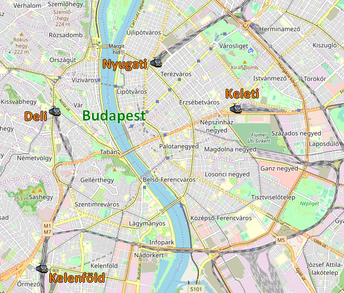 Cartina Budapest con stazioni ferroviarie